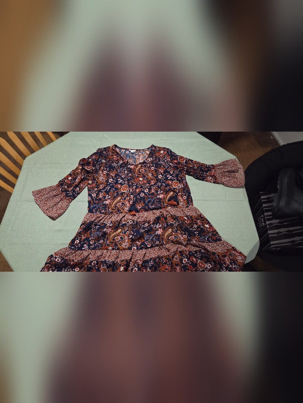 Navy Paisley Tiered Boho Dress with Rust Accents